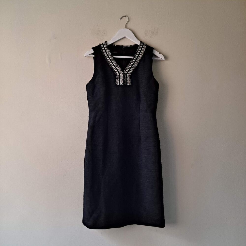 Talbots Womens Black Vneck Texture Dress with Neckline Fringes Sleeveless Size 2 - Picture 4 of 10